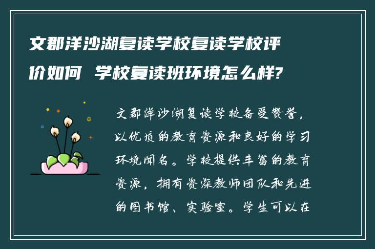 文郡洋沙湖复读学校复读学校评价如何 学校复读班环境怎么样?