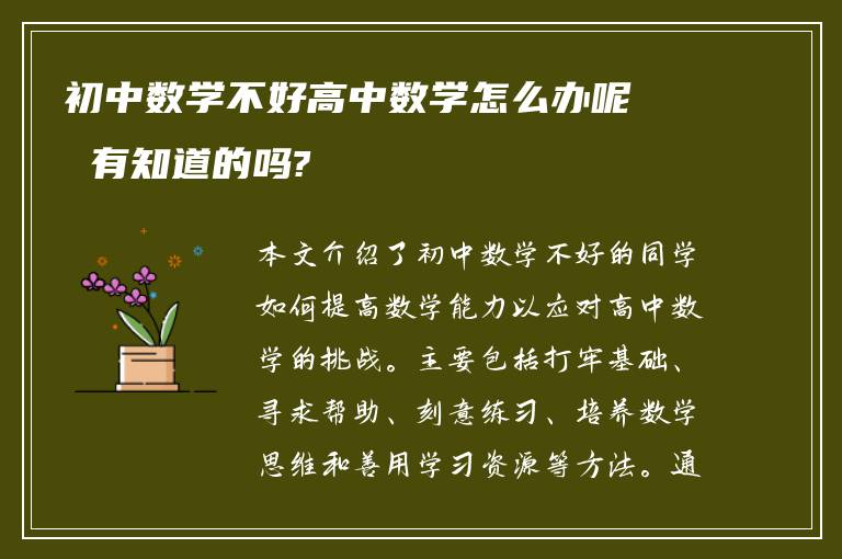 初中数学不好高中数学怎么办呢 有知道的吗?