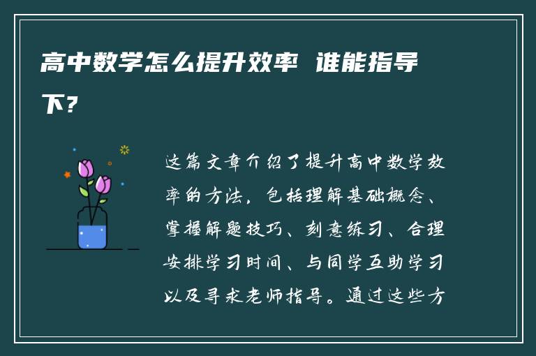 高中数学怎么提升效率 谁能指导下?