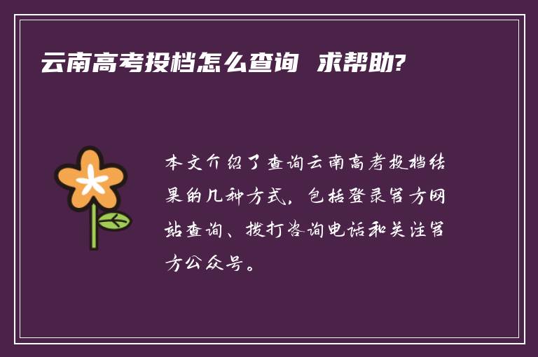 云南高考投档怎么查询 求帮助?