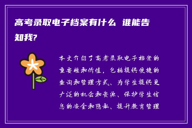 高考录取电子档案有什么 谁能告知我?