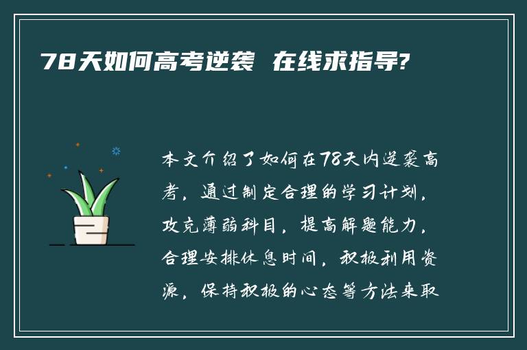 78天如何高考逆袭 在线求指导?