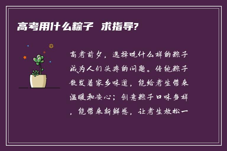 高考用什么粽子 求指导?