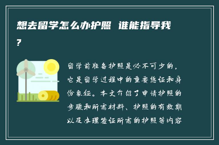 想去留学怎么办护照 谁能指导我?