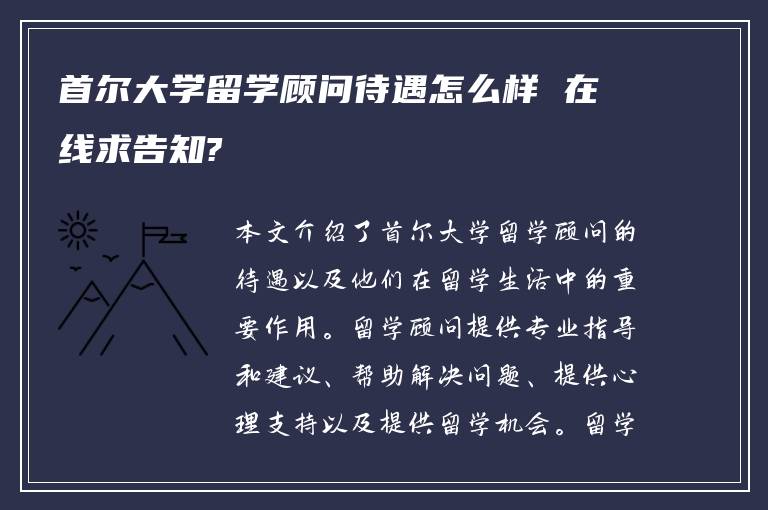 首尔大学留学顾问待遇怎么样 在线求告知?