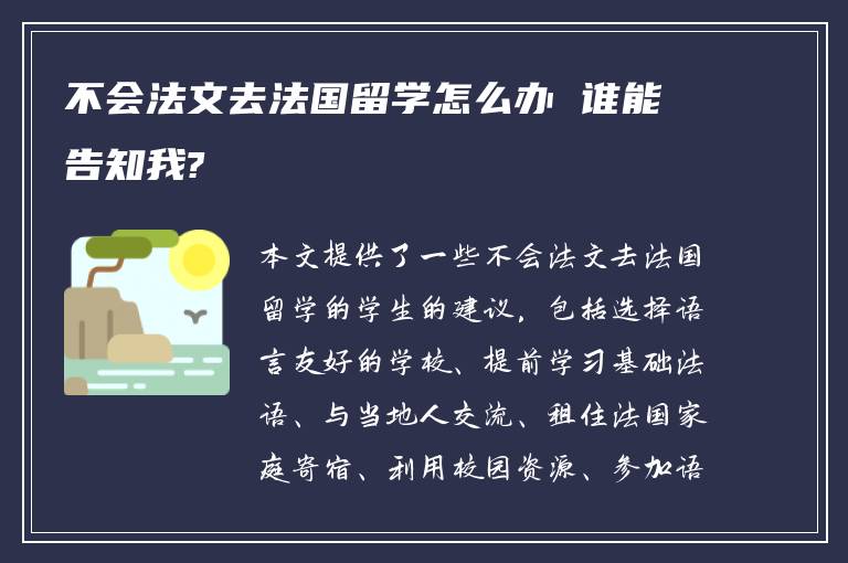 不会法文去法国留学怎么办 谁能告知我?