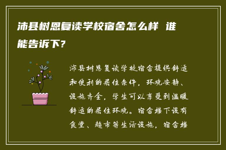 沛县树恩复读学校宿舍怎么样 谁能告诉下?