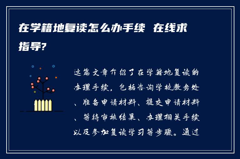 在学籍地复读怎么办手续 在线求指导?